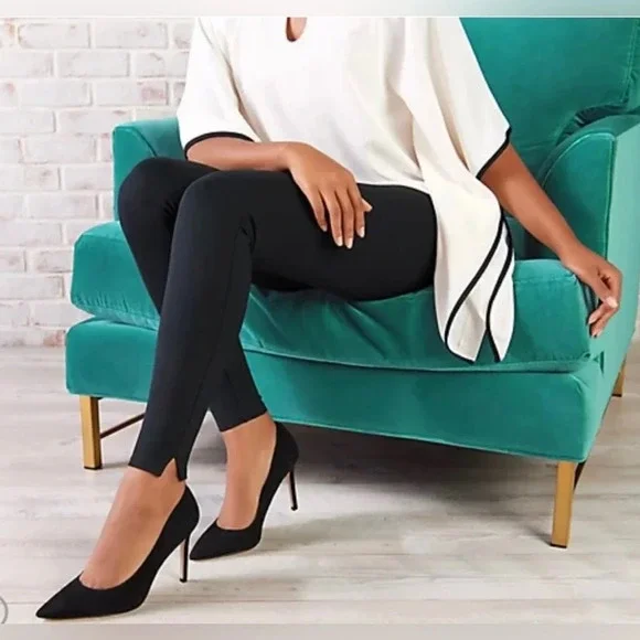 Spanx Ankle Length Ponte Hem Slit Leggings Size Large Navy Slimming - Picture 4 of 9